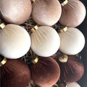 12pc LG Velvet Ornament Set Cream Brown neutral handmade Christmas balls